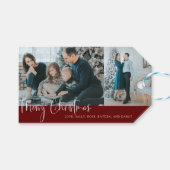 Kerstvakantie Merry Christmas Script 2 Fotocollage Cadeaulabel (Voorkant (Horizontaal))