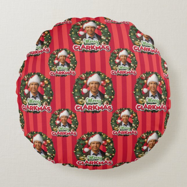 kerstvakantie | Merry Clarkmas Pattern Rond Kussen (Voorkant)