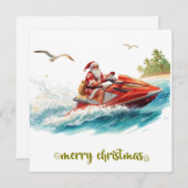 Kerstvakantie met de Jetski met Kerstman Feestdagenkaart (Voorkant / Achterkant)