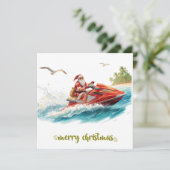 Kerstvakantie met de Jetski met Kerstman Feestdagenkaart (Staand voorkant)