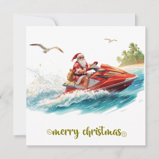 Kerstvakantie met de Jetski met Kerstman Feestdagenkaart (Voorkant)