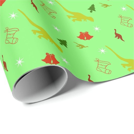 Kerstvakantie met dinosaurussen cadeaupapier (Rol Hoek)