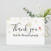 Kerstvakantie met gouden sneeuwvlokken bedankkaart (Staand voorkant)