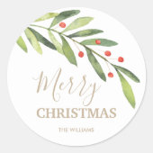 Kerstvakantie met Hulst en Bessen Ronde Sticker (Voorkant)
