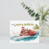 Kerstvakantie met Jetski en Kerstman Feestdagenkaart (Staand voorkant)