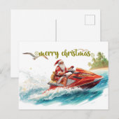 Kerstvakantie met Jetski en Kerstman Feestdagenkaart (Voorkant / Achterkant)