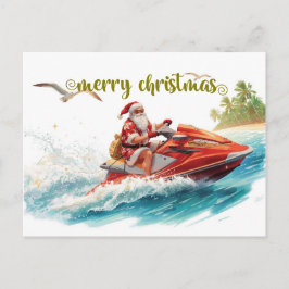 Kerstvakantie met Kerstman op jetski Feestdagenkaart