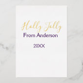 Kerstvakantie met naam familie jaar paars s folie feestdagenkaart (Voorkant)