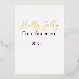 Kerstvakantie met naam familie jaar paars s folie feestdagenkaart