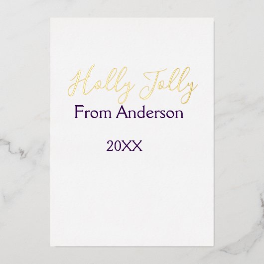 Kerstvakantie met naam familie jaar paars s folie feestdagenkaart (Voorkant)