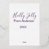 Kerstvakantie met naam familie jaar paars s folie feestdagenkaart (Achterkant)