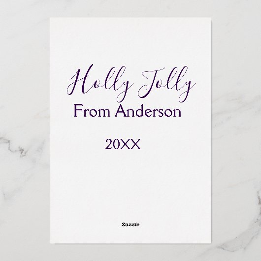 Kerstvakantie met naam familie jaar paars s folie feestdagenkaart (Achterkant)