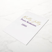 Kerstvakantie met naam familie jaar paars s folie feestdagenkaart (Gedraaid)