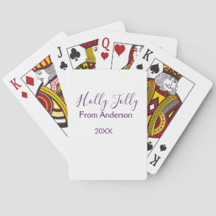 Kerstvakantie met naam familie jaar paars s pokerkaarten