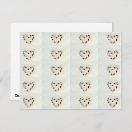 kerstvakantie met snoepriet hart op echte sneeuw briefkaart (Voorkant / Achterkant)