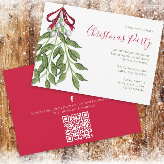 Kerstvakantie Mistletoe Groene QR-code Kaart