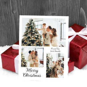 Kerstvakantie Moderne Typografie Drie-Foto Feestdagenkaart