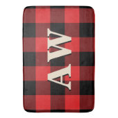 Kerstvakantie Monogram Rood Zwart Gingham Badmat (Voorkant Verticaal)