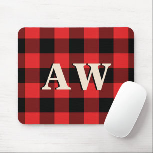 Kerstvakantie Monogram Rood Zwart Gingham Muismat