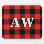 Kerstvakantie Monogram Rood Zwart Gingham Muismat (Voorkant)