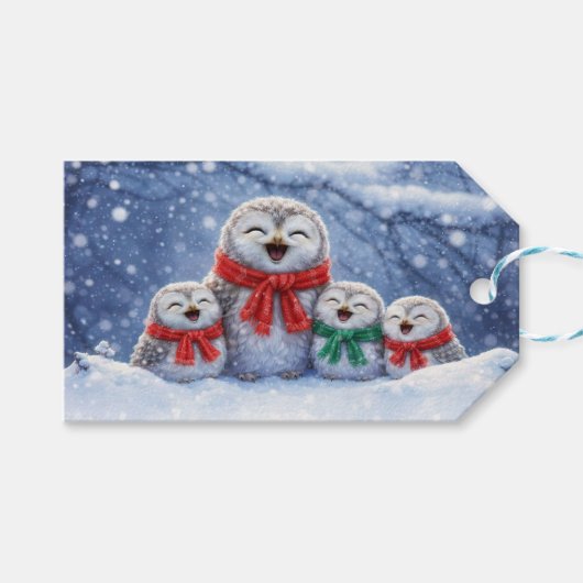 Kerstvakantie Mooie Uilen Cadeaulabel (Voorkant (Horizontaal))
