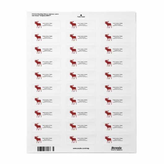 Kerstvakantie Moose Red Plaid Tartan Patroon Etiket (Full Sheet)