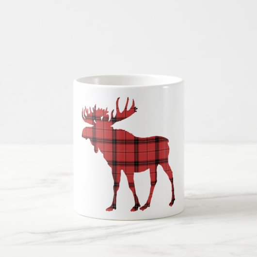 Kerstvakantie Moose Red Plaid Tartan Patroon Koffiemok (Center)