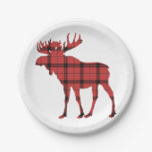 Kerstvakantie Moose Red Plaid Tartan Patroon Papieren Bordje (Voorkant)