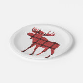 Kerstvakantie Moose Red Plaid Tartan Patroon Papieren Bordje (Gekanteld)