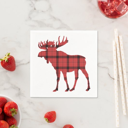 Kerstvakantie Moose Red Plaid Tartan Patroon Servetten (Insitu)