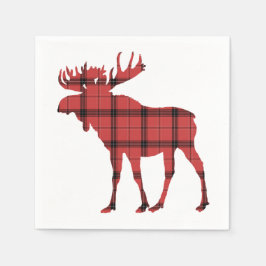 Kerstvakantie Moose Red Plaid Tartan Patroon Servetten