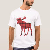 Kerstvakantie Moose Red Plaid Tartan Patroon T-shirt (Voorkant)