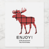 Kerstvakantie Moose Red Plaid Tartan Patroon Wijn Etiket (Enkel label)
