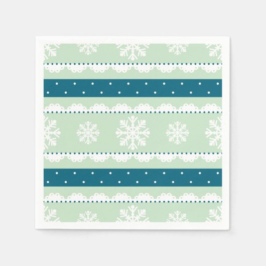Kerstvakantie Munt & Blauwgroen Sneeuwvlokken Patr Servetten (Voorkant)