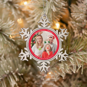 Kerstvakantie naam Gepersonaliseerd Tin Sneeuwvlok Ornament