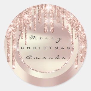 Kerstvakantie Naam Koper Roos Glitter Ronde Sticker