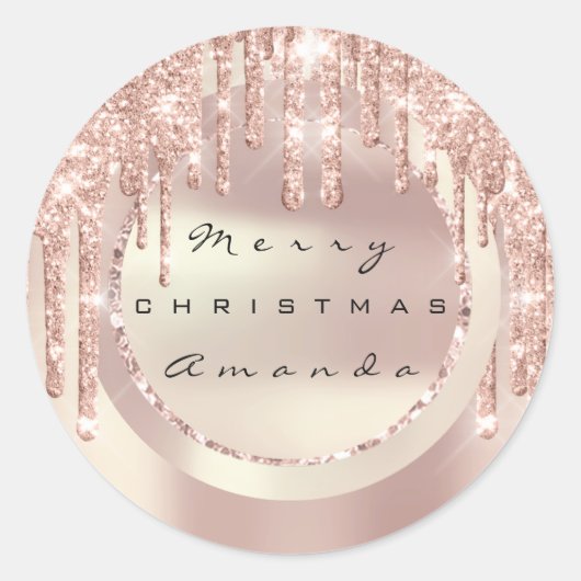 Kerstvakantie Naam Koper Roos Glitter Ronde Sticker (Voorkant)