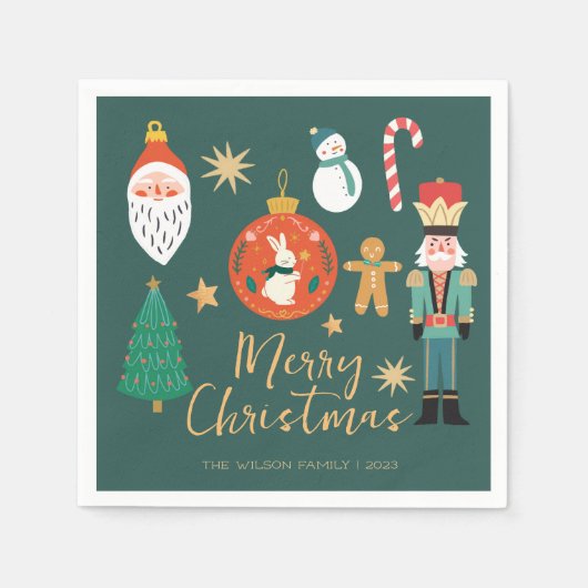 Kerstvakantie Notenkraker Santa Cookie Servet (Voorkant)