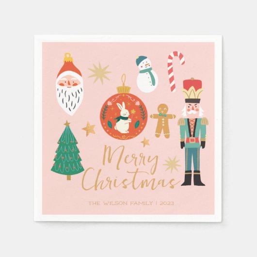 Kerstvakantie Notenkraker Santa Cookie Servet (Voorkant)