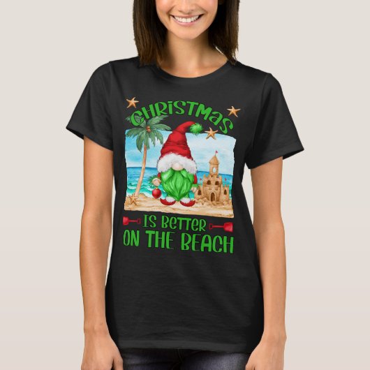Kerstvakantie op het strand Grappige kabouter T-shirt (Voorkant)