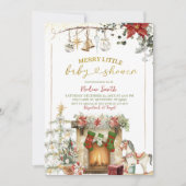 Kerstvakantie Open Haard Baby Shower Kaart (Voorkant)