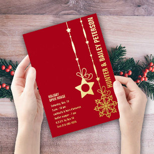Kerstvakantie Open Huis Feest Goud Folie Uitnodiging