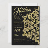 Kerstvakantie Open Huis Goud Glitter Zwart Kaart (Voorkant)