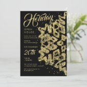 Kerstvakantie Open Huis Goud Glitter Zwart Kaart (Staand voorkant)