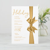 Kerstvakantie open huis gouden lint kaart (Staand voorkant)