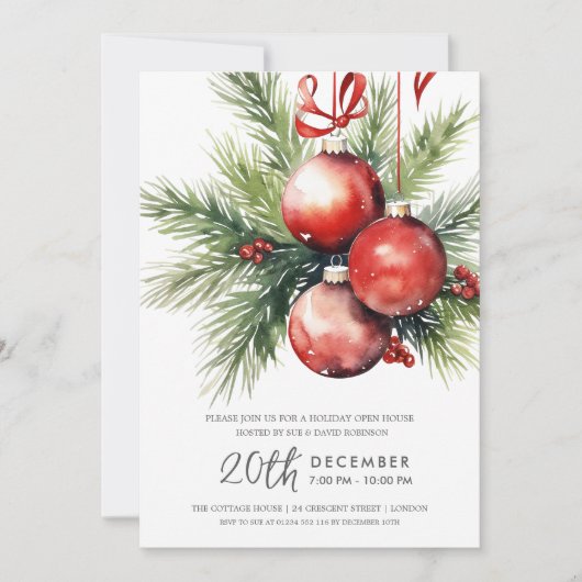 Kerstvakantie Open Huis Handgeschilderde Bollen Kaart (Voorkant)