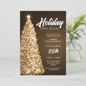 Kerstvakantie Open Huis Party Gold Kaart (Staand voorkant)