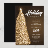 Kerstvakantie Open Huis Party Gold Kaart (Voorkant / Achterkant)