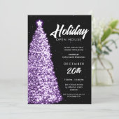 Kerstvakantie Open Huis Party Paarse Kaart (Staand voorkant)