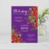 Kerstvakantie Open Huis Poinsettia Paarse Kaart (Staand voorkant)